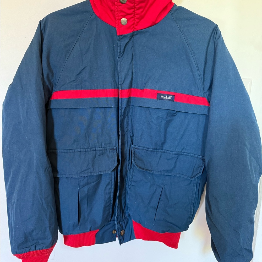 Woolrich Blue and Red Puffer Jacket with Retro Style